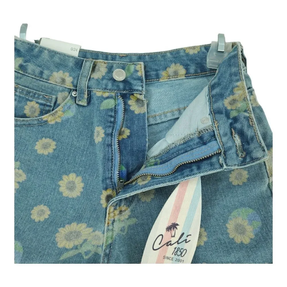 NWT Cali 1850 High Waisted Sunflower Denim Shorts Size 0